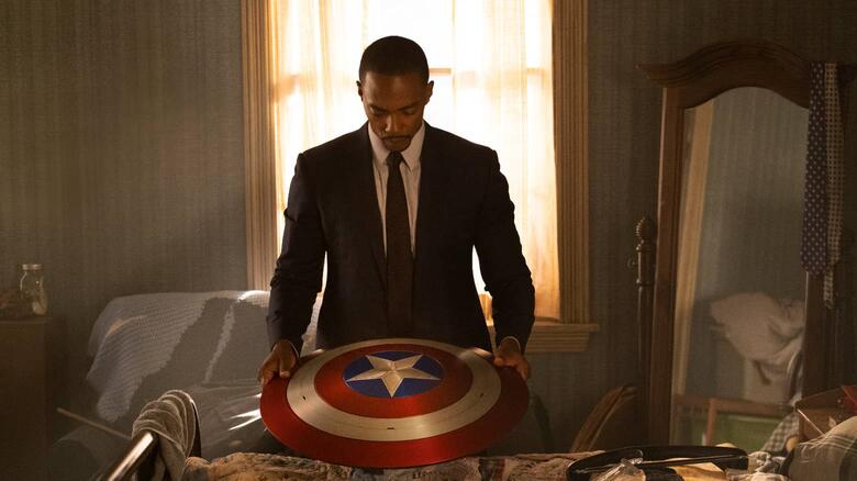 Sam as he looks over Captain America's shield